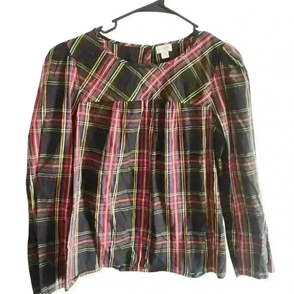 J. Crew Factory Tartan puff-sleeve top in stretch poplin Size Medium - Picture 1 of 4